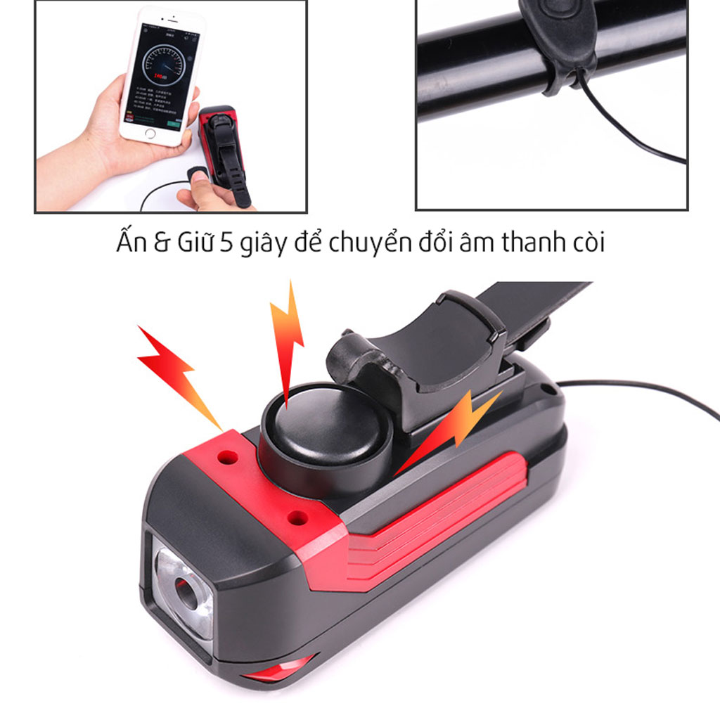 Đèn Xe Đạp Có Còi T6 350lumens Pin 2000mAh Còi âm thanh lớn 140dB MaiLee
