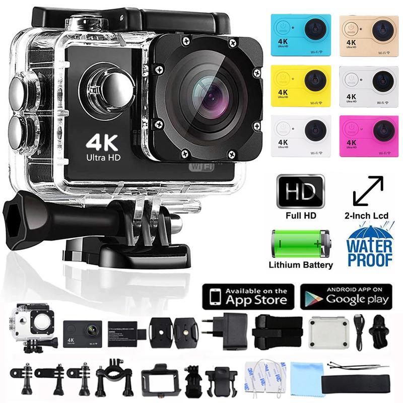 Camera hành động 4K 1080P/30fps HD Wifi Camera thể thao 170D 30m dưới nước Mũ bảo hiểm chống nước cam Camera mini ngoài trời điều khiển từ xa