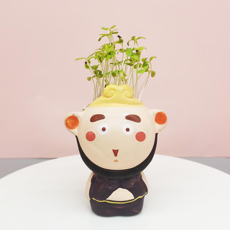 Chậu cây mini Classy hình thầy trò đường tăng siêu dễ thương, tặng kèm hạt mầm PK1567