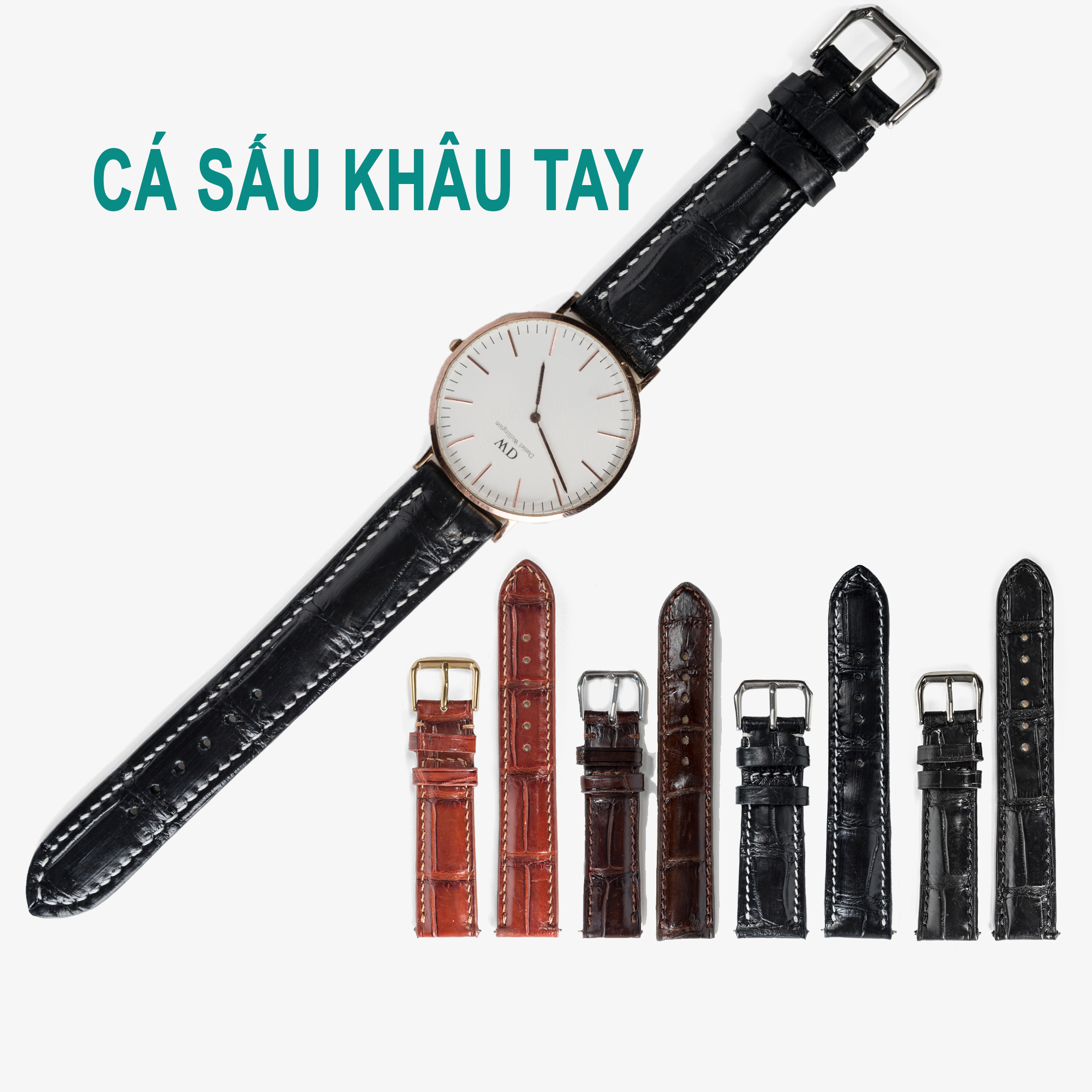 Dây đồng hồ nam da cá sấu đốt tre Bụi Leather D103 - Hàng khâu tay thủ công cao cấp - Bảo hành 12 tháng