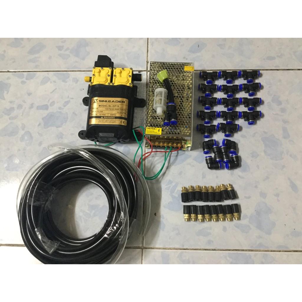  50K - Bộ phun sương gồm bơm sinleader đôi-nguồn tổ ong 12v 10A - béc-dây