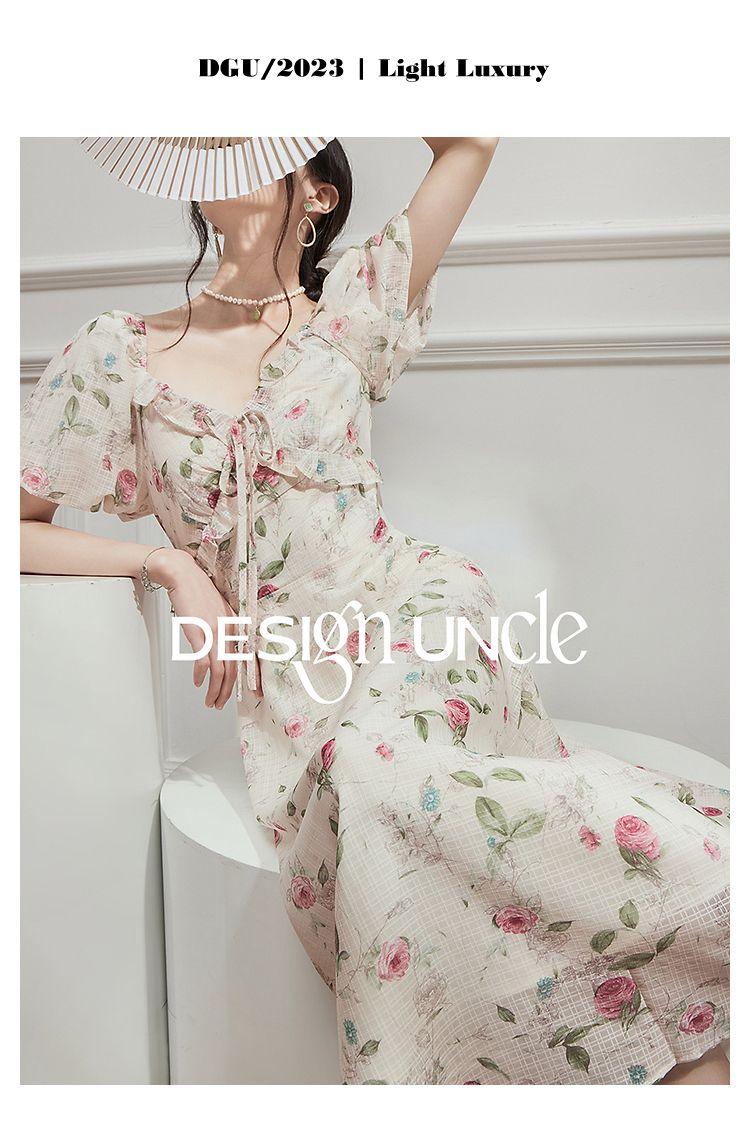 TOBE1SHOP Hiện tại giây phát trà nghỉ kiểu Pháp váy mùa hè khí chất nhỏ nhắn hoa v cổ siêu tiên tuyệt đẹp váy dài nữ