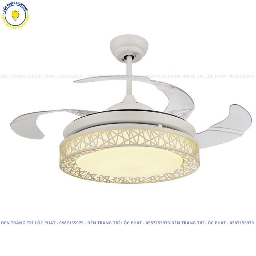 Quạt trần, quạt trần trên nhà đèn J6 trắng cánh cụp xòe 6 tiêu chuẩn gió, 3 hình thức năng lượng tối tân kèm khiển (Bảo