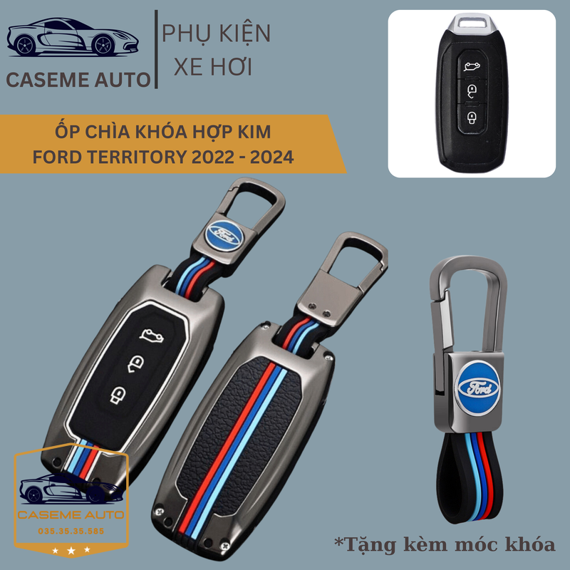 Ốp Chìa Khóa Ford Territory 2022 - 2024 Chất Liệu Hợp Kim, Kèm Móc Treo Cao Cấp - Hàng Nhập Khẩu
