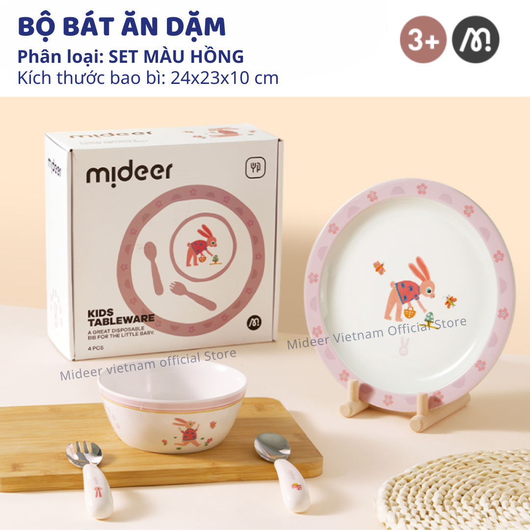 Bộ bát ăn dặm cho bé, chén sứ ăn dặm cho bé kèm thìa dĩa Mideer Kids Tableware