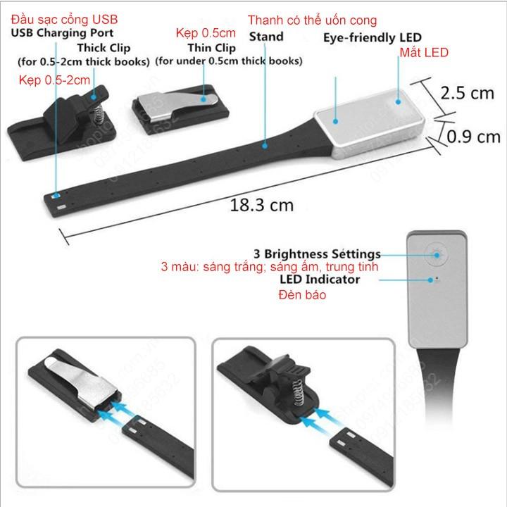 Hình ảnh Đèn led đọc sách kiểu kẹp trang sách, dùng pin sạc, ánh sáng 3 màu