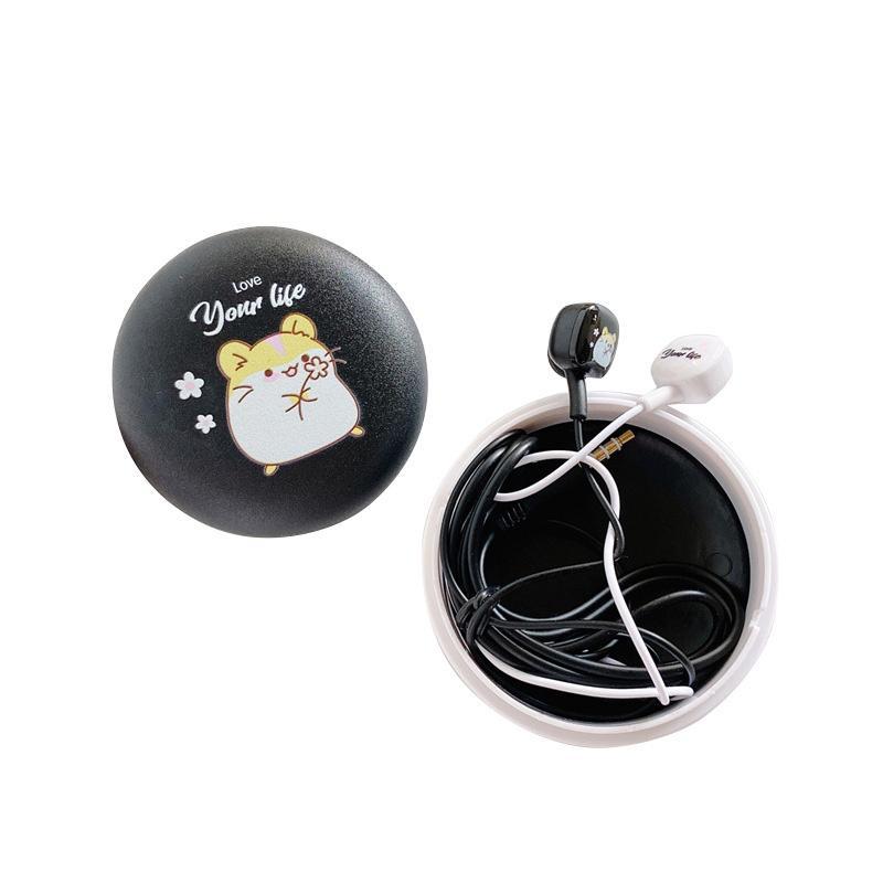 Tai Nghe Nhét Tai Có Dây 3.5mm Kèm Hộp Đựng Họa Tiết Hoạt Hình Dễ Thương