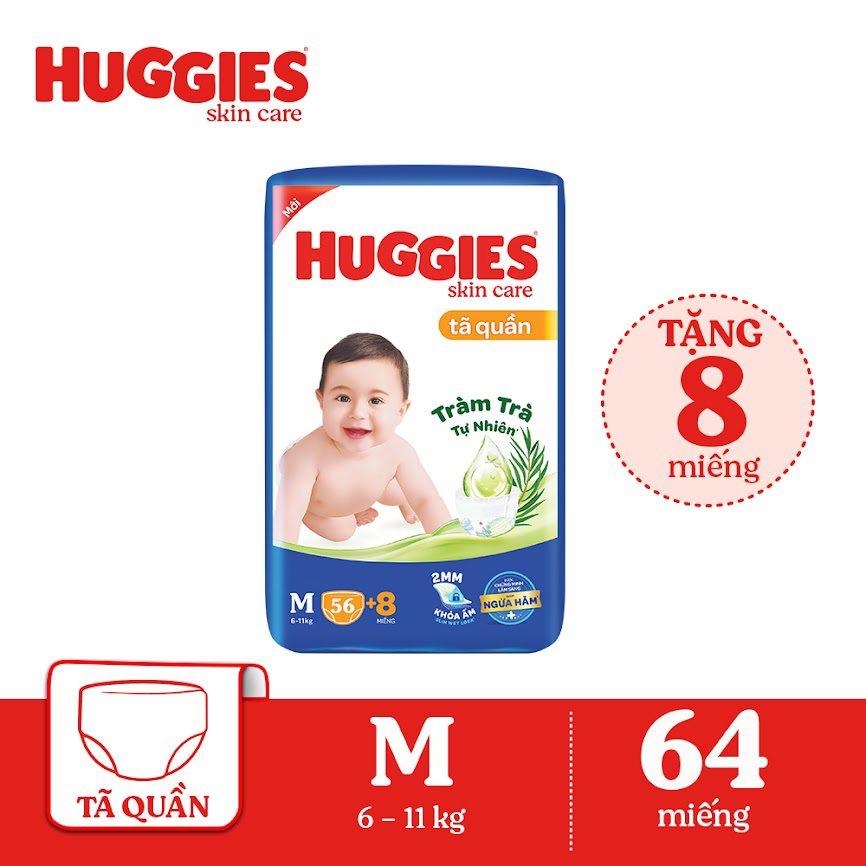 Tã/bỉm quần HUGGIES SKINCARE gói BIG JUMBO size M 56+8 miếng