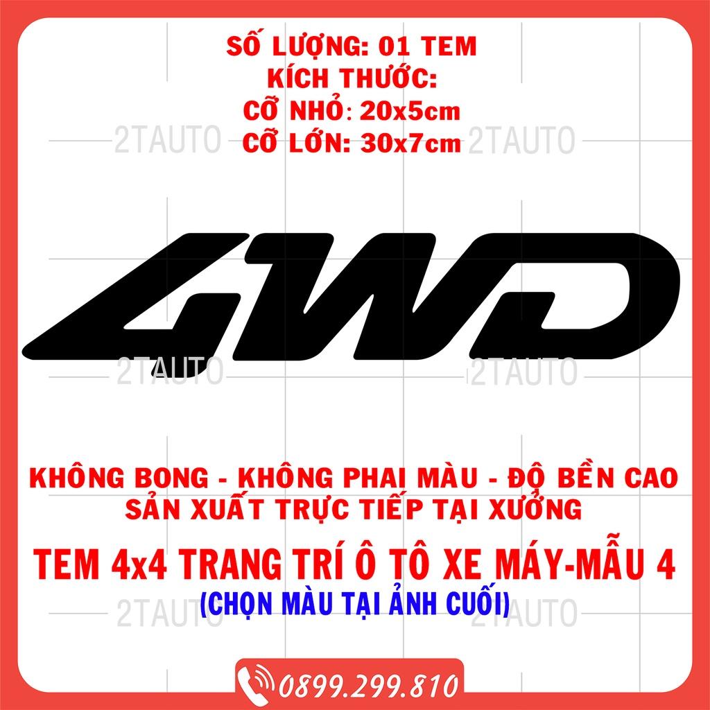 Sticker tem 4WD, logo tem 4WD, 4x4 dán trang trí ô tô xe hơi chống nước,chống phai màu, mẫu đa dạng độc đáo - MẪU 4