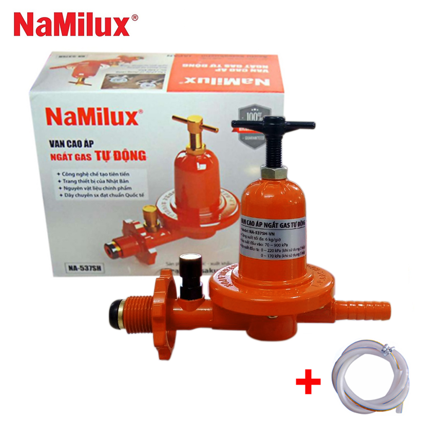 Bộ van gas cao áp tự động an toàn Namilux NA-537SH + [1.5m] dây dẫn gas + [2 cái] cổ dê - cho Bếp Khè DÙNG BÌNH GAS XÁM, GAS PETROLIMEX - Hàng chính hãng