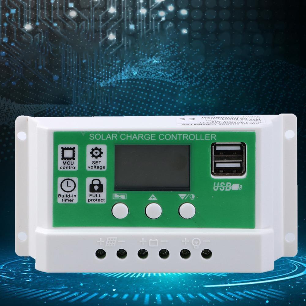 Bộ Điều Khiển Bảng Điều Khiển Năng Lượng Mặt Trời 12 / 24V Pwm Với Cổng Usb Kép Cài Đặt Hẹn Giờ Hiển Thị Màn Hình Lcd