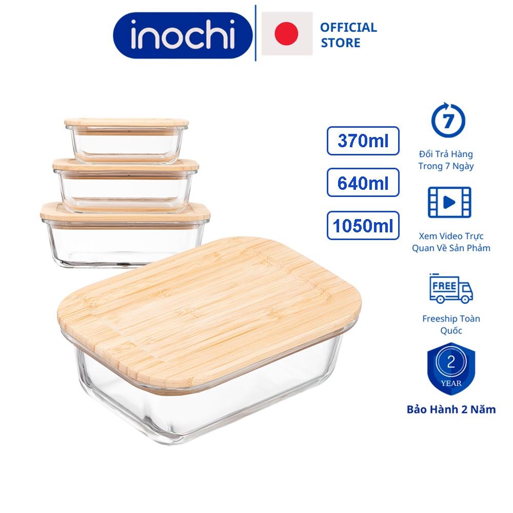 Hộp thủy tinh nắp tre hộp thực phẩm chữ nhật Nikko Inochi