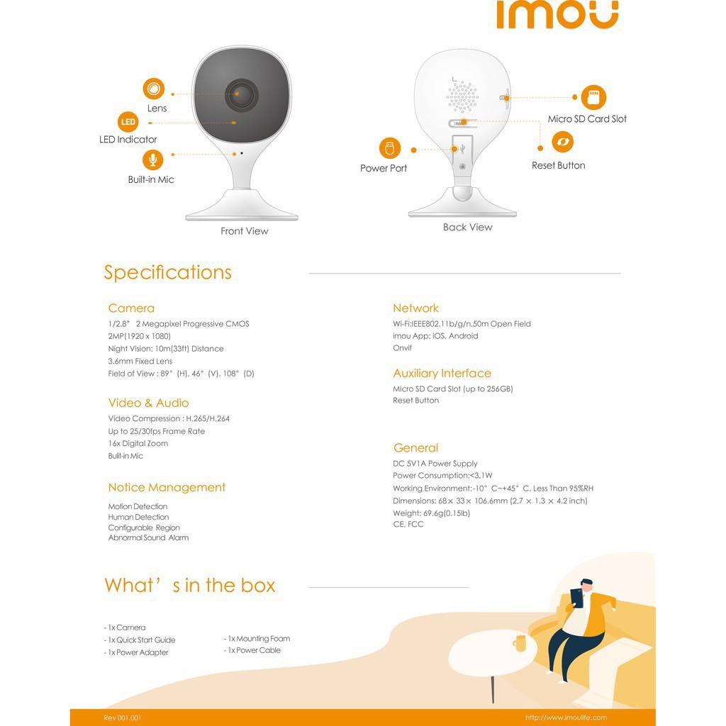 Camera Imou Cue 2C 2M Full HD 1080P & Nén H.265 ,Micro Tích Hợp -2022-Hàng Chính Hãng
