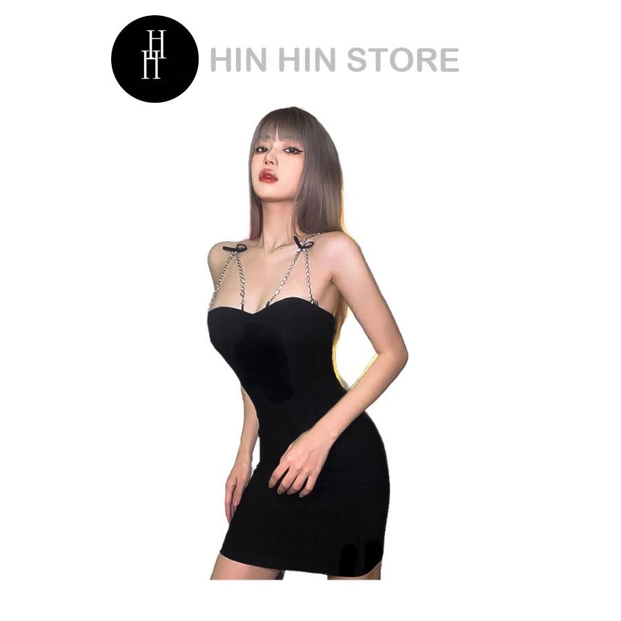 Đầm hai dây ôm body màu đen HDT247
