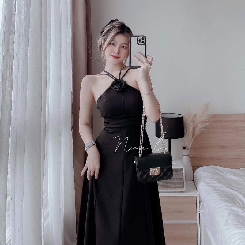 ĐẦM ĐAN DÂY TRẮNG ĐEN DỰ TIỆC KẾT HOA