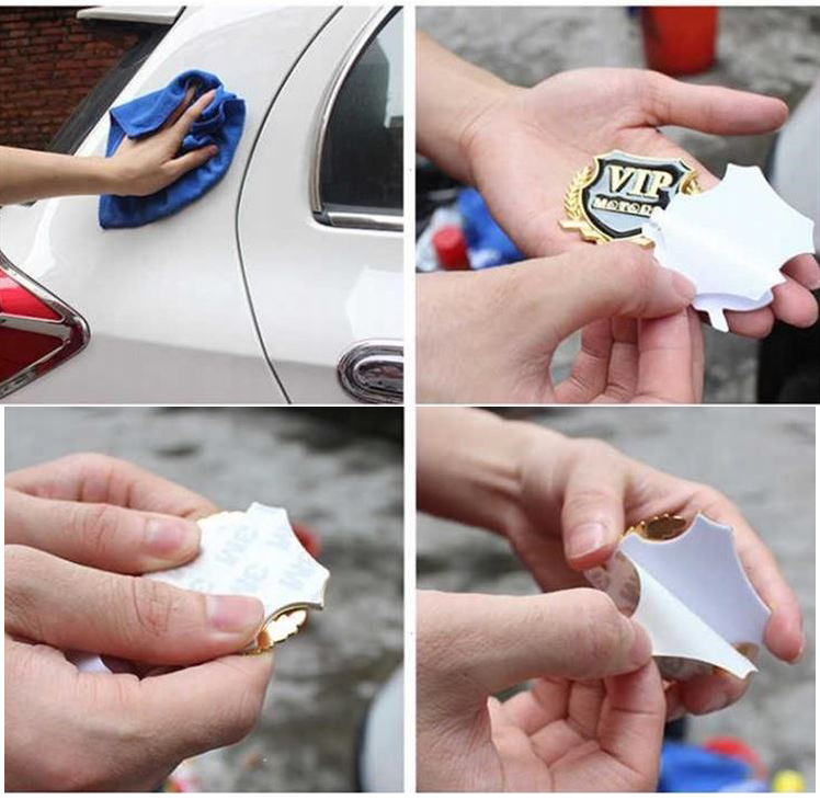 Bộ 2 miếng dán logo kim loại chữ VIP MOTOR bông lúa