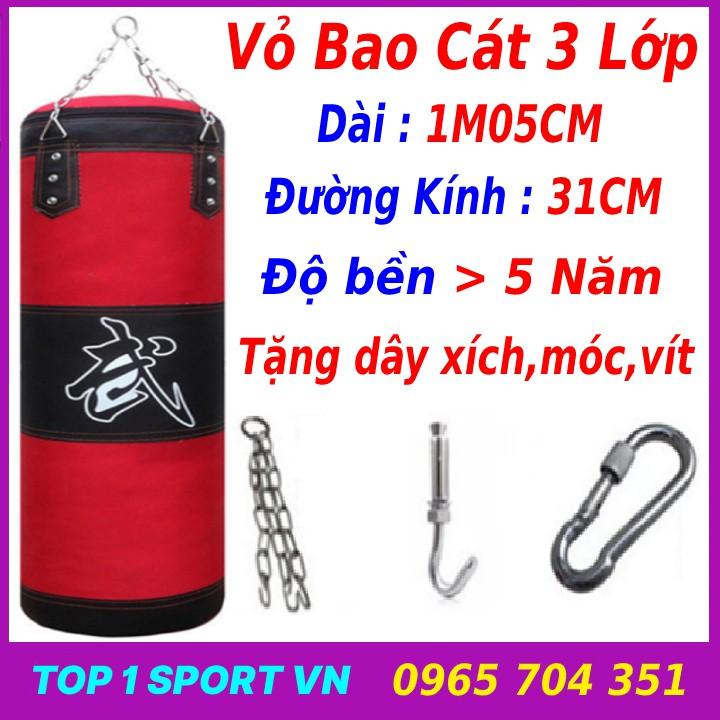 Vỏ bao cát treo đấm bốc boxing, mma 3 lớp dài 1m05 - D = 31cm + Găng tay đấm bốc MMA WALON + Băng đa cuốn tay