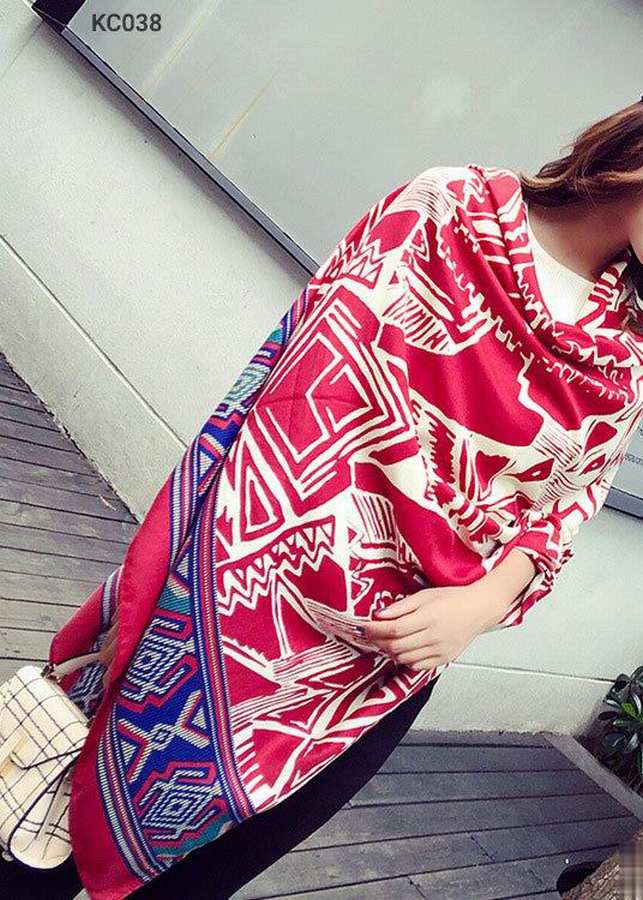 Khăn Choàng Cổ Màu Đỏ Họa Tiết Thổ Cẩm - Cotton Viscose - 180x100cm - Mã KC038