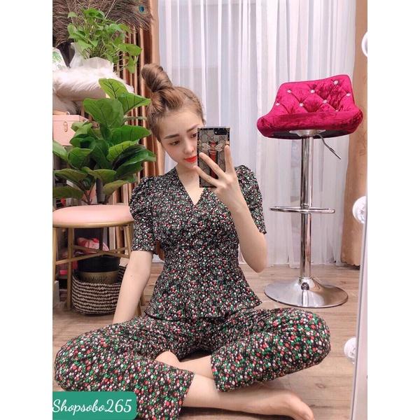 Đồ bộ nữ,đồ ngủ mặc nhà vải lụa họa tiết hoa nhí siêu cưng size 45-57kg.