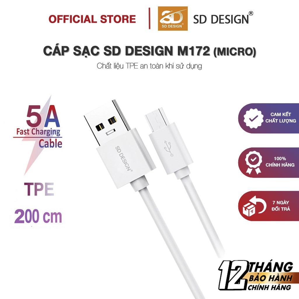 Cáp sạc Micro SD DESIGN M172 dây dài 2m2 chân sạc sử dụng cho Samsung oppo xiaomi bảo hành 1 đổi 1