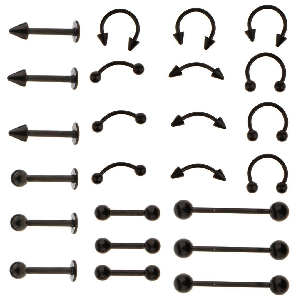 2x24 Pieces Lot Stainless Steel Eyebrow Ear Lip Navel Ring Stud Black