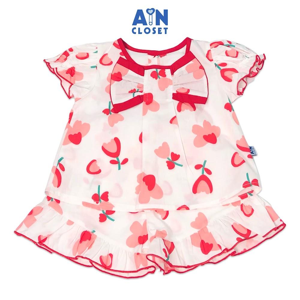 Bộ quần áo ngắn bé gái họa tiết Hoa Tulip đỏ quần váy cotton - AICDBGP1HDBP - AIN Closet