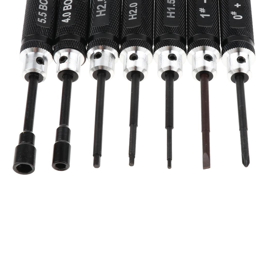 7 Món Thép Không Gỉ Bộ Tua Vít RC Bộ Dụng Cụ Cho RC Xe Ô Tô Mô Hình Máy Bay Trực Thăng Đen