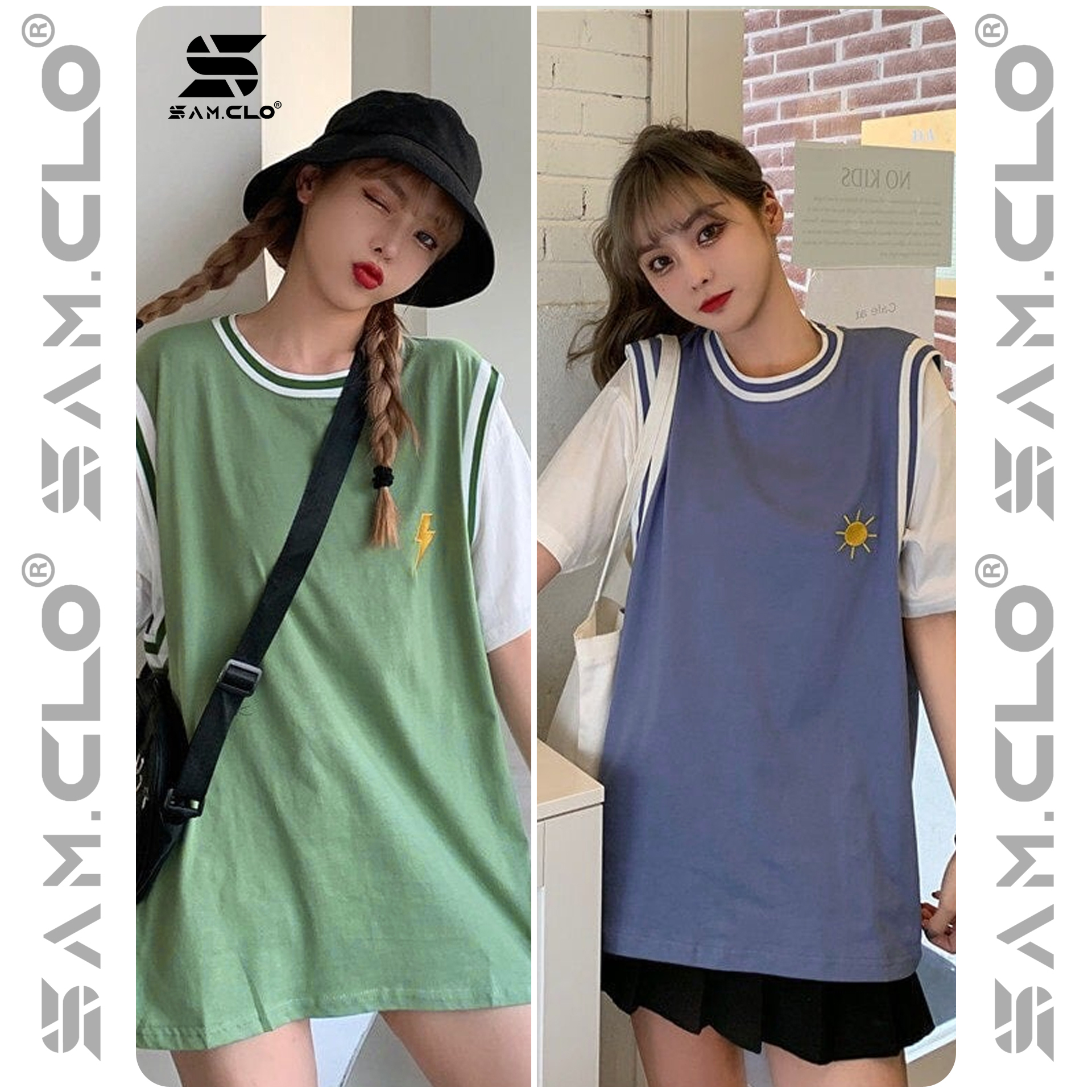 Áo thun tay lỡ nữ SAM CLO thể thao freesize phông form rộng Unisex, mặc lớp, nhóm, cặp phối kiểu bóng rổ thêu THỜI TIẾT