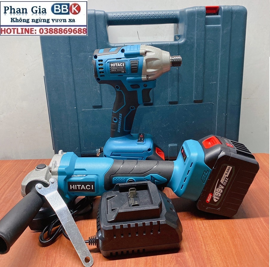 Bộ Combo 2 Trong 1 Gồm Máy Mài Góc Và Máy Chuyên Vít 199V 2 Pin 15 Cell, Động Cơ Không Than - Tặng Hộp Đựng