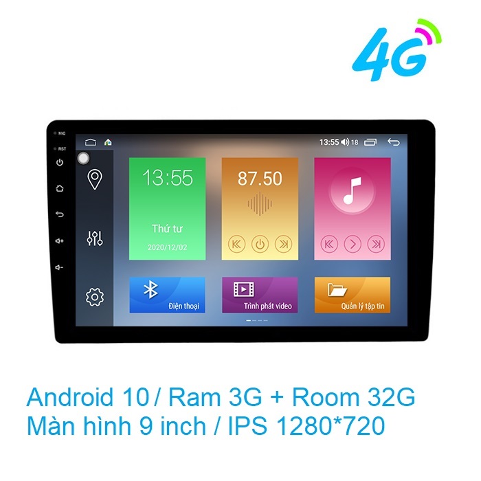 Màn hình DVD android 9-10inch 4G, Wifi, Ram 3G, Rom 32G - Hệ điều hành Android 10.0 - Màn hình QLED siêu nét, viền cong 2,5D