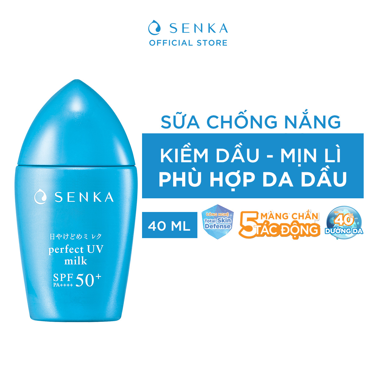 Kem Chống Nắng Dạng Sữa Senka Perfect UV Milk SPF 50+, PA++++ 41095 (40ml)