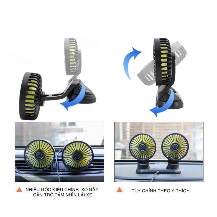 Quạt Đôi Mini 360 Độ Công Suất Lớn, Để Trong Ô Tô, Để Bàn Làm Việc Siêu Tiện Ích