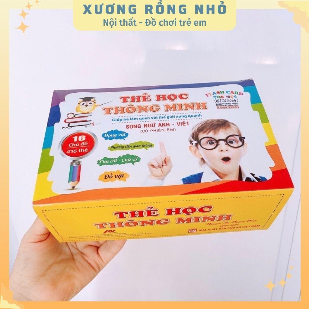 Bộ thẻ học thông minh 16 chủ đề 416 thẻ, thẻ flashcard song ngữ cho bé, thẻ hình con vật, chữ cái