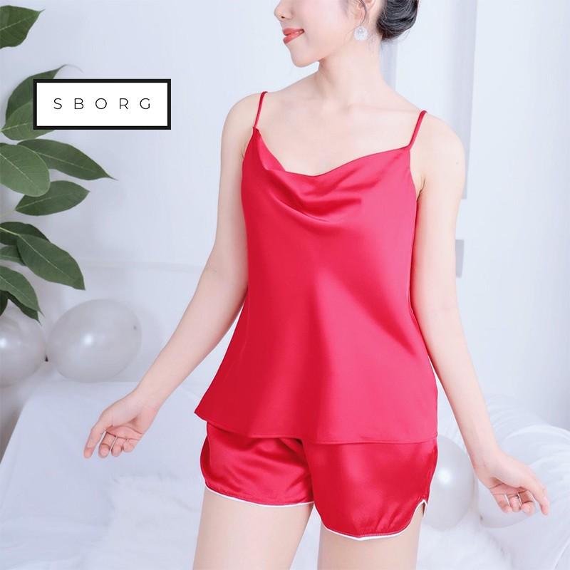 Đồ bộ lụa satin loại 1 SBORG 2 dây cổ đổ