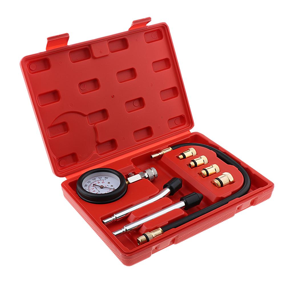 8pcs Auto Pro Petrol Gas Engine Cylinder Compression Tester Gauge Kit