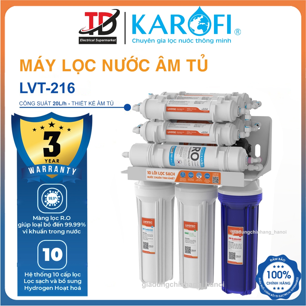 Máy Lọc Nước Để Gầm Karofi LIVOTEC 216, 10 Lõi Lọc Màng RO 100GPD Hàn Quốc, Hàng Chính Hãng