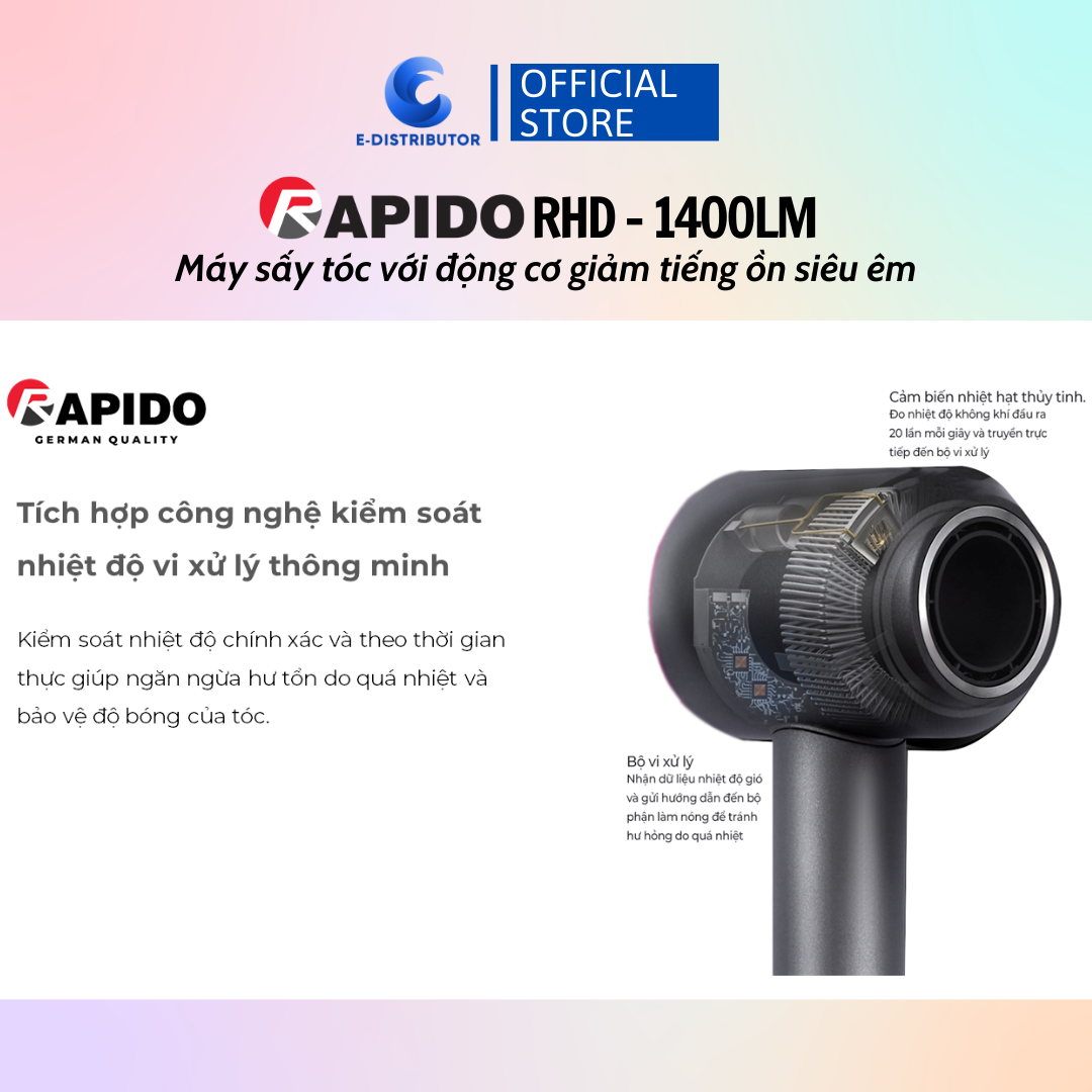 Máy sấy tóc Rapido RHD – 1400LM - Hàng chính hãng - Bảo Hành 12 Tháng