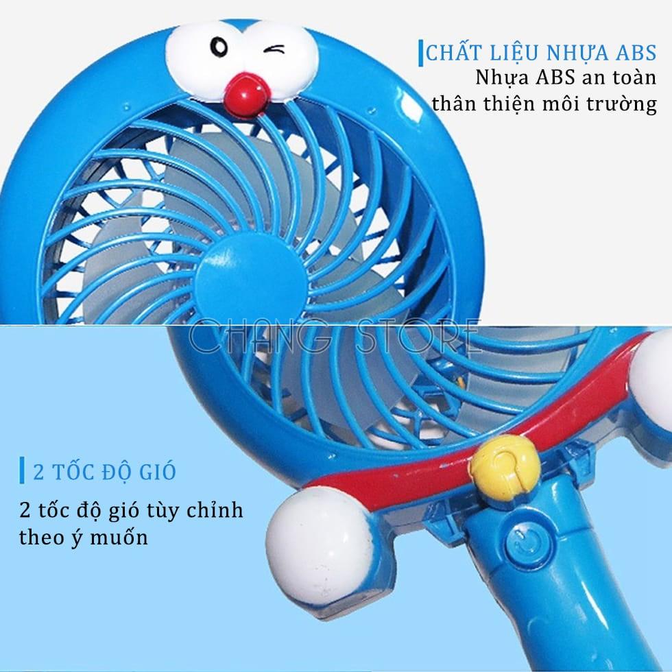 Quạt Tích Điện Cầm Tay, Quạt Mini Để Bàn Có Kèm Đèn Họa Tiết Hello Kitty, Doremon Siêu Hot