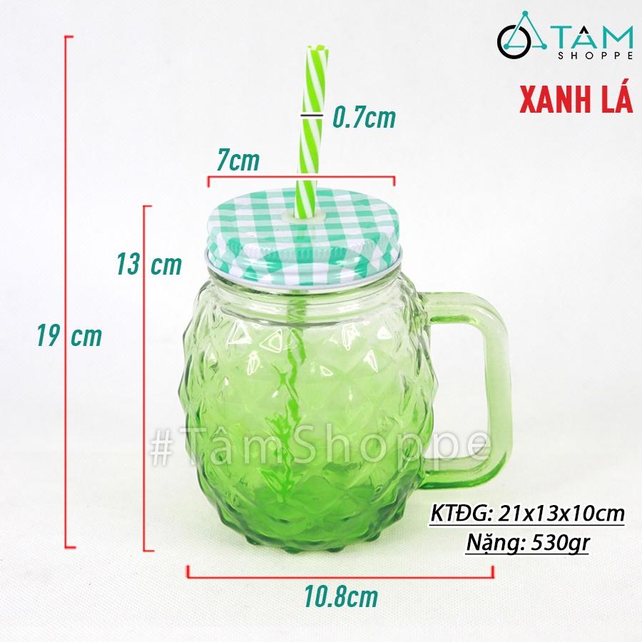 Ly thủy tinh trái thơm có quai trong suốt nhiều màu LATT-04