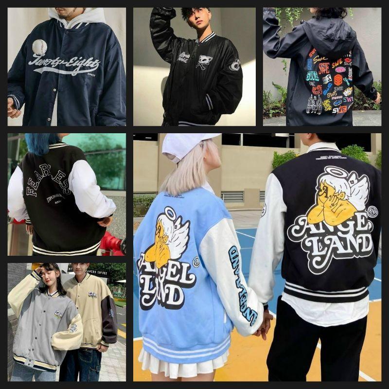 Áo khoác dù bomber unisex form rộng Ulzzang in chu nỗi thời trang hè