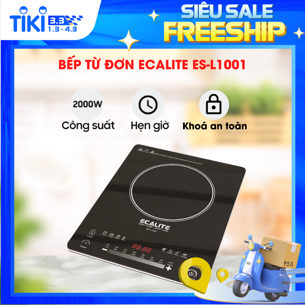 Bếp Từ Đơn Ecalite ES-L1001 - 8 Chương Trình Tự Động - Có Hẹn Giờ - Khoá Trẻ Em - Hàng Chính Hãng