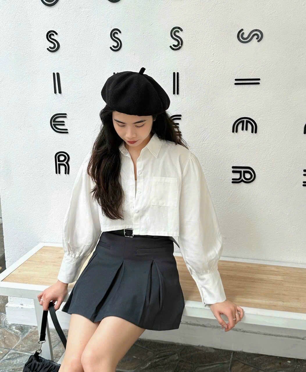 ĐẦM SET ÁO CROPTOP SƠ MI KHOÁC LỬNG TAY DÀI + ÁO ỐNG + CHÂN VÁY NGẮN LƯNG CAO XẾP LY CHỮ A MIDI ĐI TIỆC ĐI CHƠI NOEL DẠO PHỐ GIÁNG SINH ĐI BIỂN
