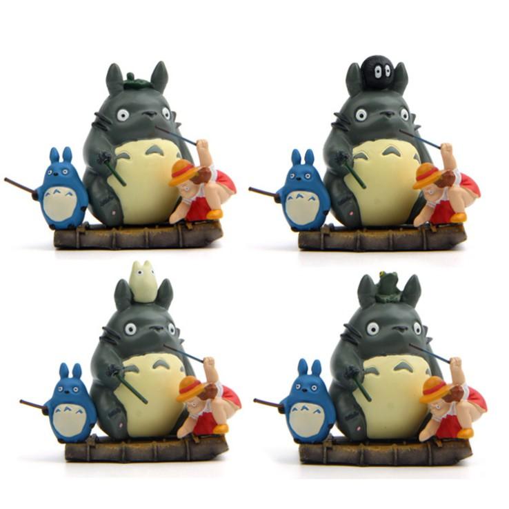 Mô hình Totoro ngồi câu cá với con ếch trên đầu thích hợp trang trí tiểu cảnh, terrarium, DIY