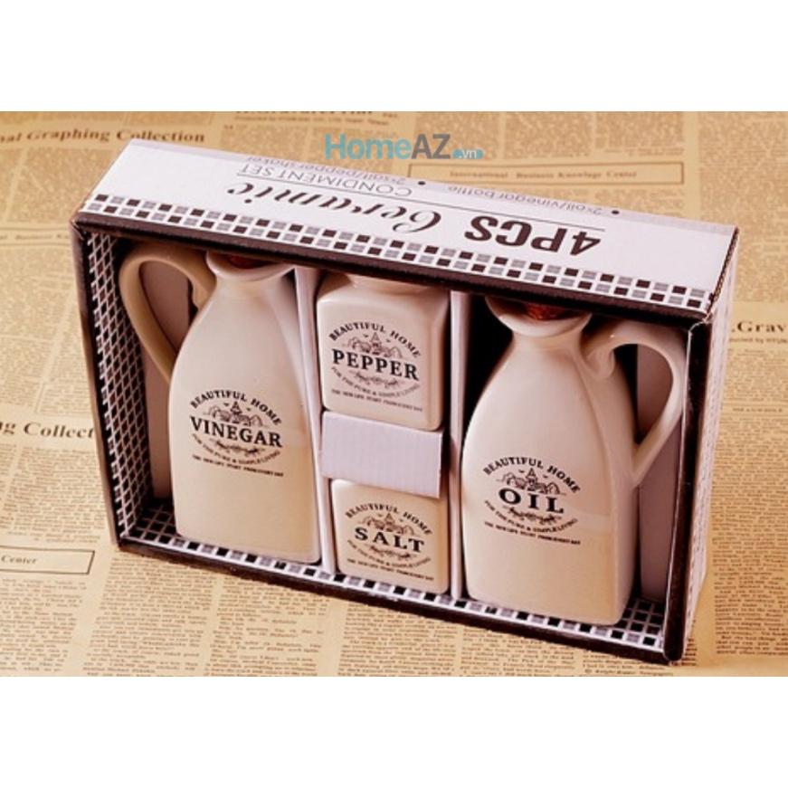 Bộ đựng gia vị nhà bếp bằng sứ cao cấp, đẹp LALIN có in tên trên lọ mã AZDTT003