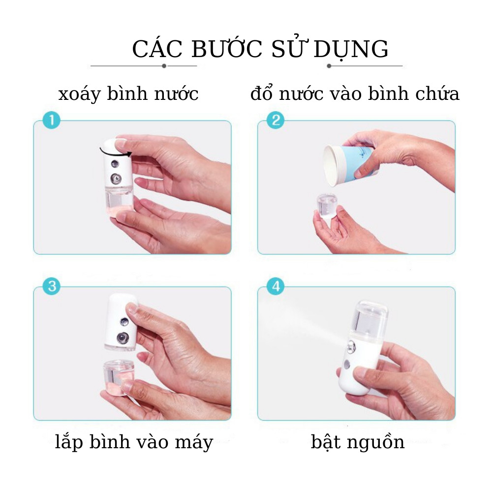 Máy phun sương xông da mặt mini nano tích điện dung tích 30ml TiLoKi W718B - Hàng Chính Hãng