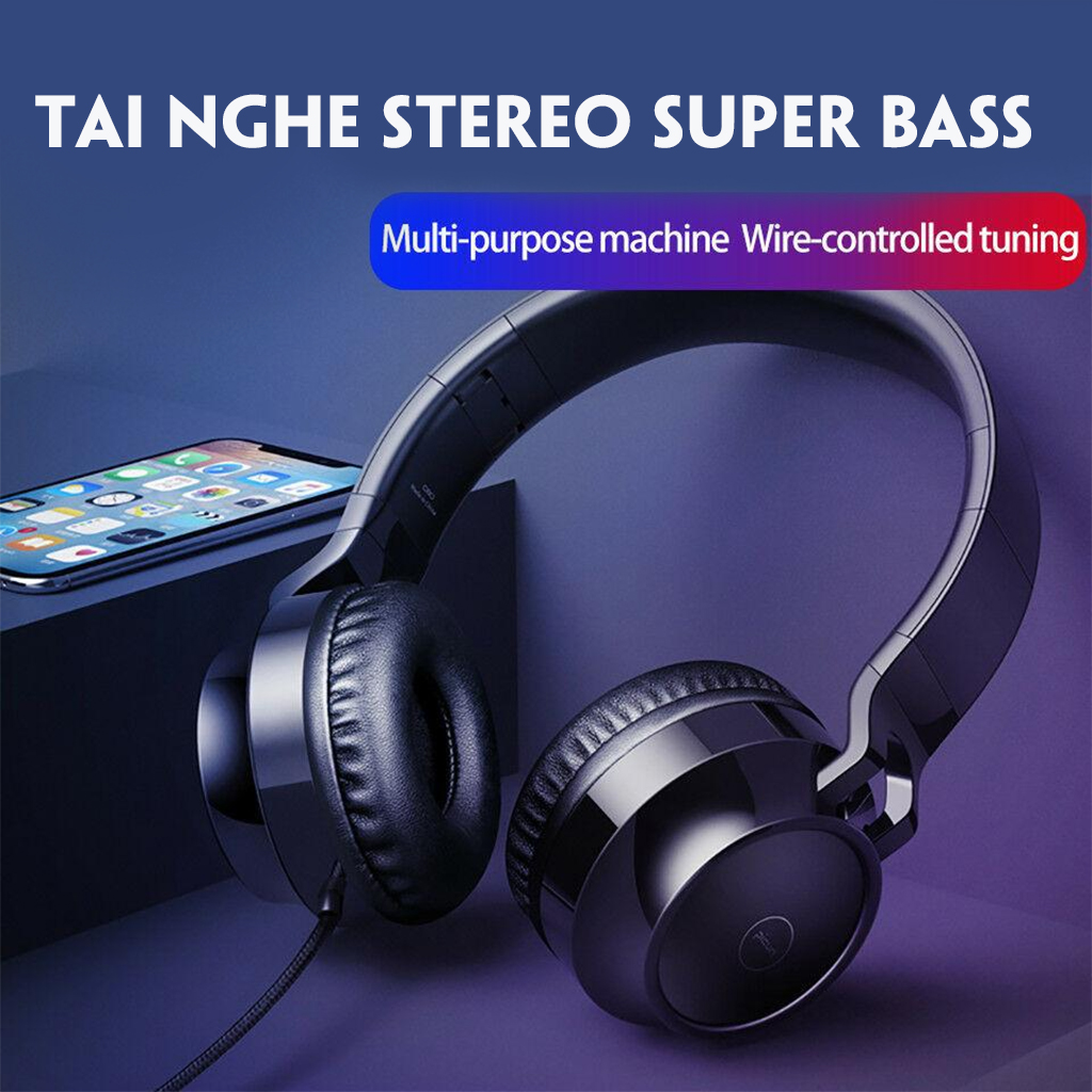 Tai Nghe Chụp Tai  PICUN C60 3.5mm Tai Nghe Âm Thanh Vòm 4D Siêu Bass có Mic-4127-Hàng Nhập Khẩu