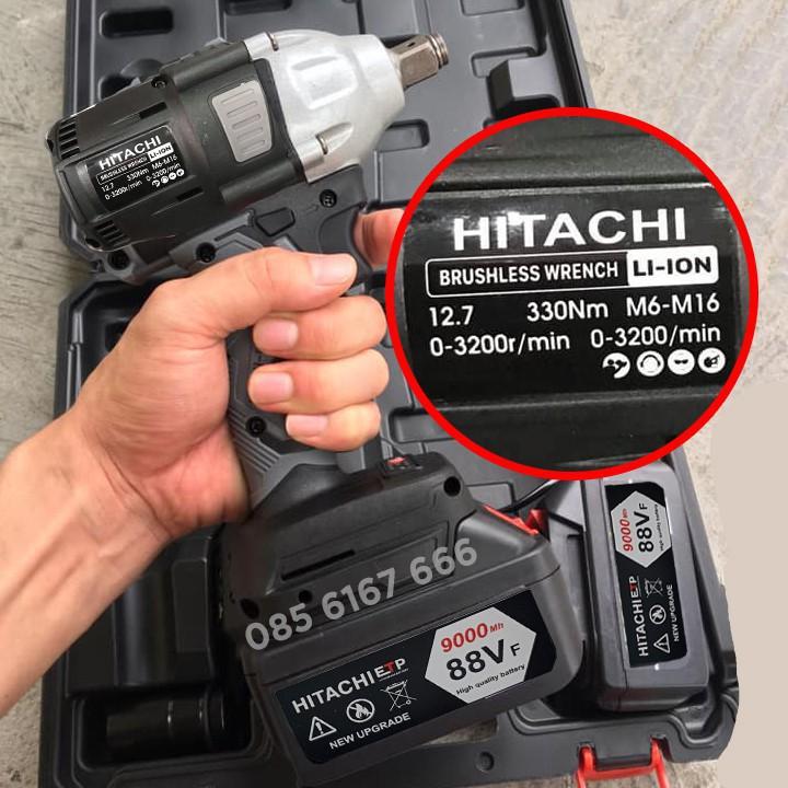 Máy Siết Bulong HITACHI 88V - KÈM 5 Đầu Khẩu - Không Chổi Than Đầu rỗng Bắt vít Khoan - Pin 10 Cell - 100% Lõi Đồng