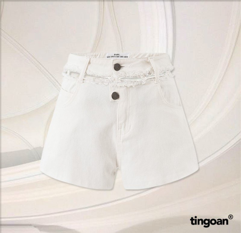 Quần short bò cạp rời gấu cắt tua rua trắng tingoan MAMIII JEANS SHORTS/WH