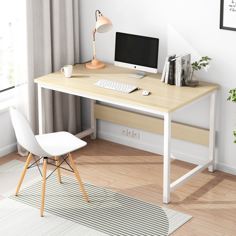 Bàn làm việc chân sắt - Chân trắng + mặt gỗ sáng 100*48cm