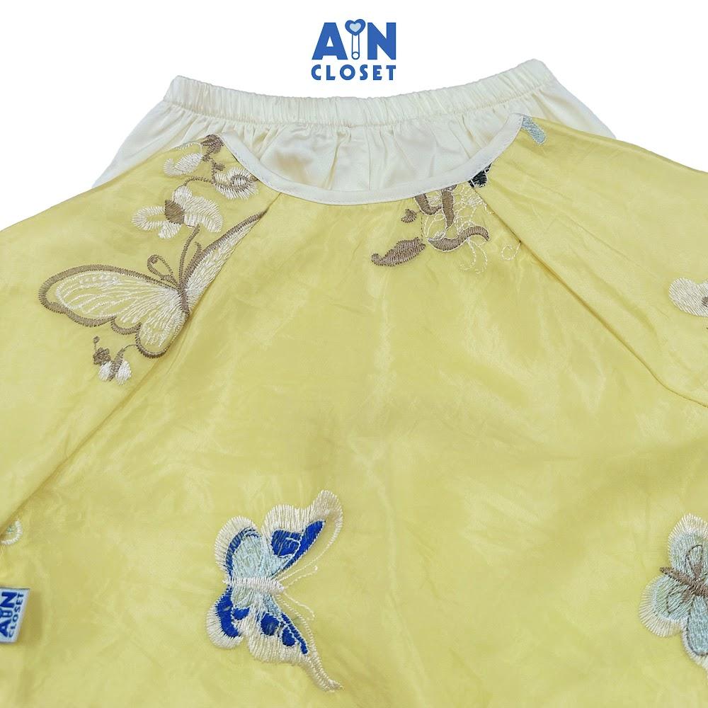 Bộ quần áo Bà Ba Dài tay ngắn bé gái họa tiết Bướm Hoa Tơ Vàng - AICDBGYKTAIT - AIN Closet